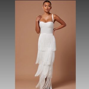 Fashion Nova Faye Bandage Fringe Maxi Dress